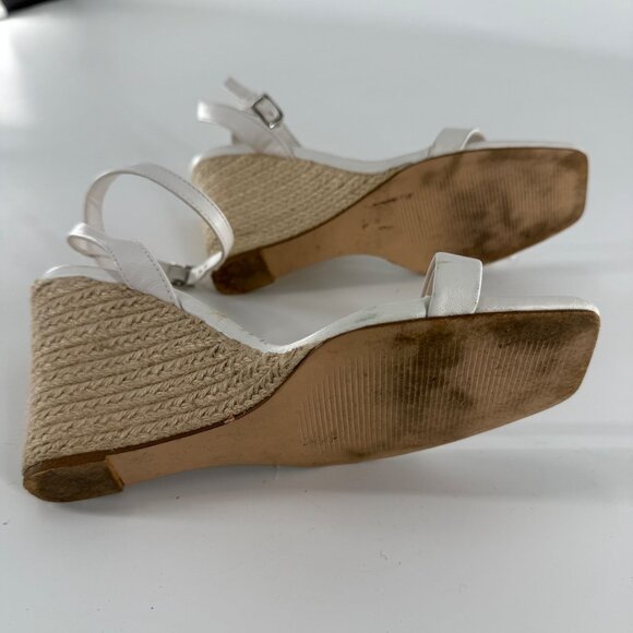 Aqua Ankle Strap Espadrille Wedge Sandals 7.5M, White - Picture 6 of 10